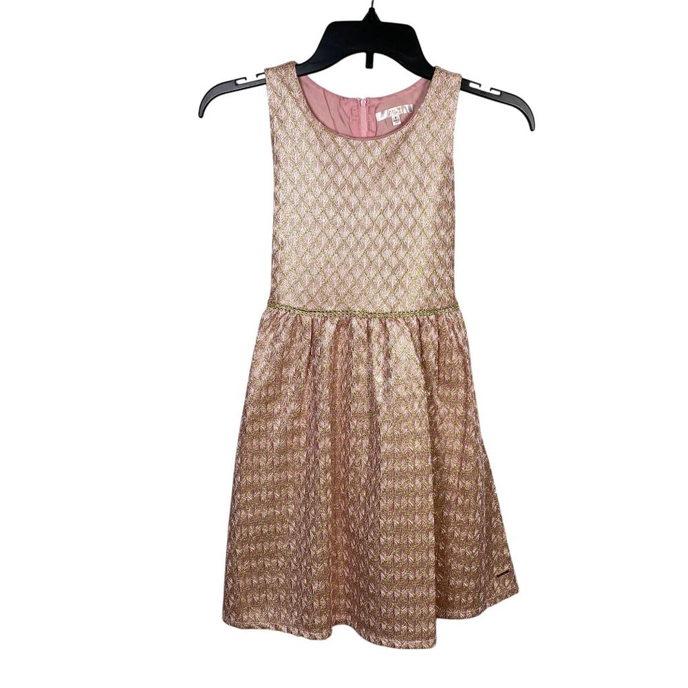 Tahari Girl Sleeveless Party Dress Girls Size 8 Metallic Pink Gold Party Wedding